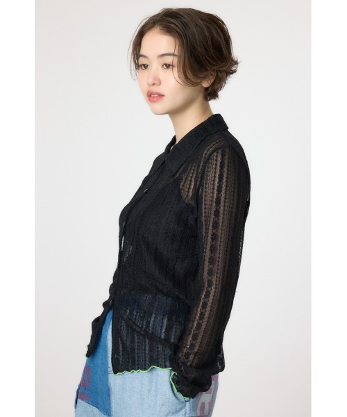 RODEO CROWNS WIDE BOWL(ロデオクラウンズワイドボウル)の「POINT COLOR シアーシャツ(シャツ/ブラウス・レディース・ブラック/オフホワイト・FREE)」の4枚目の写真