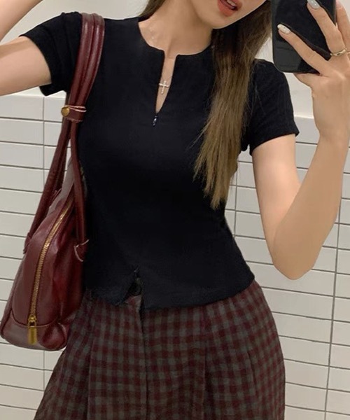 GLAMOROUS JANE(グラマラスジェーン)の「ダブルZIP半袖トップス(Tシャツ/カットソー・レディース・グレー/ブラック・FREE)」の3枚目の写真