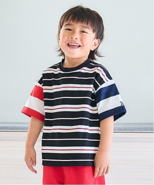 and D. petit main（アンドディープティマイン）の「【365D.】アソートボーダーワイド半T（Tシャツ/カットソー・キッズ・ラベンダー/カラフル/ピンク/ブルー/グリーン/ネイビー/エメラルド/イエロー・100cm/150cm/130cm/110cm/120cm/90cm/140cm）」の8枚目の写真
