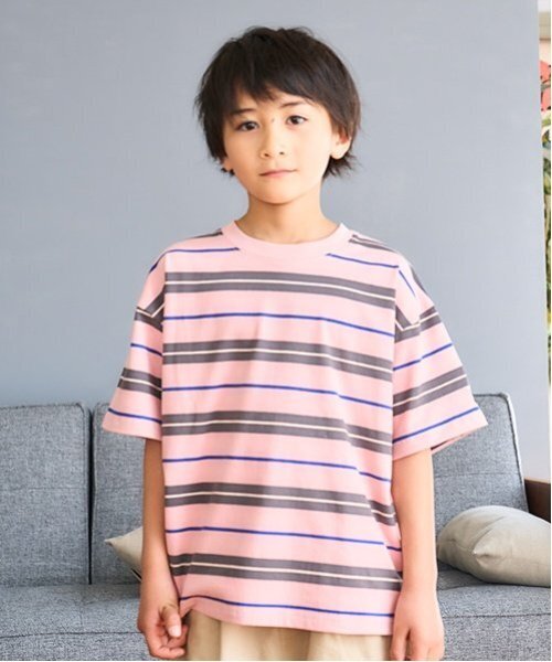 and D. petit main（アンドディープティマイン）の「【365D.】アソートボーダーワイド半T（Tシャツ/カットソー・キッズ・ラベンダー/カラフル/ピンク/ブルー/グリーン/ネイビー/エメラルド/イエロー・100cm/150cm/130cm/110cm/120cm/90cm/140cm）」の7枚目の写真