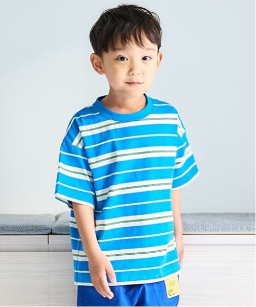 and D. petit main（アンドディープティマイン）の「【365D.】アソートボーダーワイド半T（Tシャツ/カットソー・キッズ・ラベンダー/カラフル/ピンク/ブルー/グリーン/ネイビー/エメラルド/イエロー・100cm/150cm/130cm/110cm/120cm/90cm/140cm）」の4枚目の写真