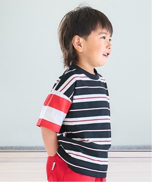 and D. petit main（アンドディープティマイン）の「【365D.】アソートボーダーワイド半T（Tシャツ/カットソー・キッズ・ラベンダー/カラフル/ピンク/ブルー/グリーン/ネイビー/エメラルド/イエロー・100cm/150cm/130cm/110cm/120cm/90cm/140cm）」の10枚目の写真