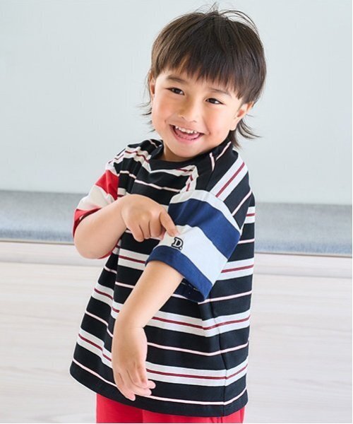 and D. petit main（アンドディープティマイン）の「【365D.】アソートボーダーワイド半T（Tシャツ/カットソー・キッズ・ラベンダー/カラフル/ピンク/ブルー/グリーン/ネイビー/エメラルド/イエロー・100cm/150cm/130cm/110cm/120cm/90cm/140cm）」の12枚目の写真