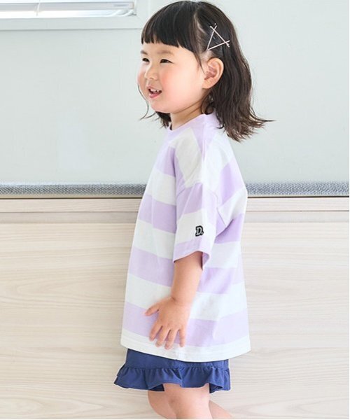 and D. petit main（アンドディープティマイン）の「【365D.】アソートボーダーワイド半T（Tシャツ/カットソー・キッズ・ラベンダー/カラフル/ピンク/ブルー/グリーン/ネイビー/エメラルド/イエロー・100cm/150cm/130cm/110cm/120cm/90cm/140cm）」の14枚目の写真