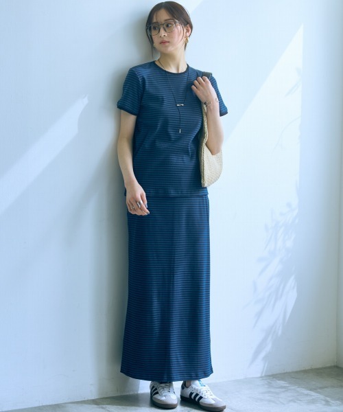 slattgir（スラットジール）の「高身長　リブボーダーセットアップ（Ｔシャツ＋スカート）（トールサイズ）Essenave（Tシャツ/カットソー・レディース・グレー系/ネイビー系・L/LL/3L/4L/5L/M）」の20枚目の写真