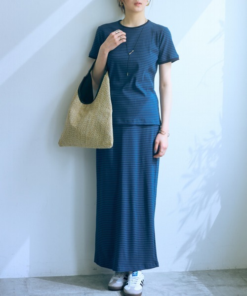 slattgir（スラットジール）の「高身長　リブボーダーセットアップ（Ｔシャツ＋スカート）（トールサイズ）Essenave（Tシャツ/カットソー・レディース・グレー系/ネイビー系・L/LL/3L/4L/5L/M）」の19枚目の写真