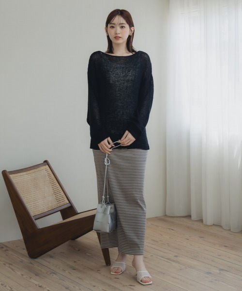 セール】高身長 リブボーダーセットアップ（Tシャツ＋スカート