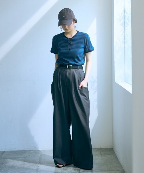 slattgir（スラットジール）の「高身長　リブボーダーセットアップ（Ｔシャツ＋スカート）（トールサイズ）Essenave（Tシャツ/カットソー・レディース・グレー系/ネイビー系・L/LL/3L/4L/5L/M）」の17枚目の写真