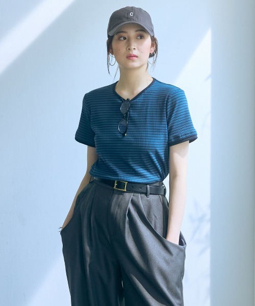 slattgir（スラットジール）の「高身長　リブボーダーセットアップ（Ｔシャツ＋スカート）（トールサイズ）Essenave（Tシャツ/カットソー・レディース・グレー系/ネイビー系・L/LL/3L/4L/5L/M）」の16枚目の写真