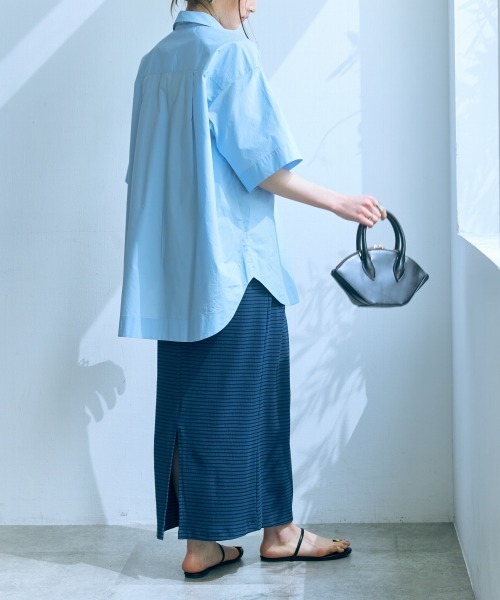slattgir（スラットジール）の「高身長　リブボーダーセットアップ（Ｔシャツ＋スカート）（トールサイズ）Essenave（Tシャツ/カットソー・レディース・グレー系/ネイビー系・L/LL/3L/4L/5L/M）」の14枚目の写真