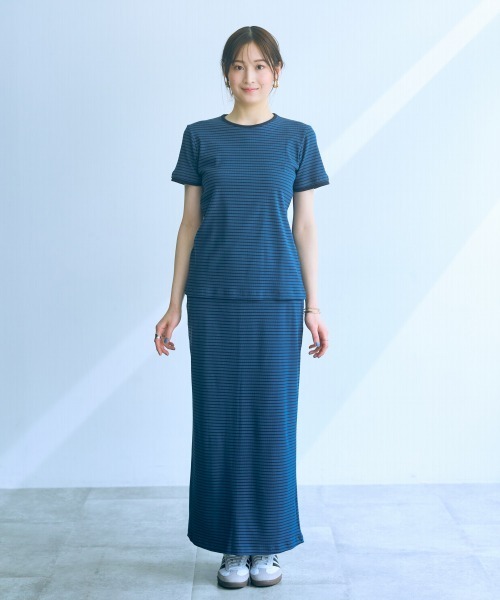 slattgir（スラットジール）の「高身長　リブボーダーセットアップ（Ｔシャツ＋スカート）（トールサイズ）Essenave（Tシャツ/カットソー・レディース・グレー系/ネイビー系・L/LL/3L/4L/5L/M）」の13枚目の写真