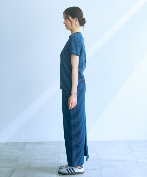 slattgir（スラットジール）の「高身長　リブボーダーセットアップ（Ｔシャツ＋スカート）（トールサイズ）Essenave（Tシャツ/カットソー・レディース・グレー系/ネイビー系・L/LL/3L/4L/5L/M）」の12枚目の写真