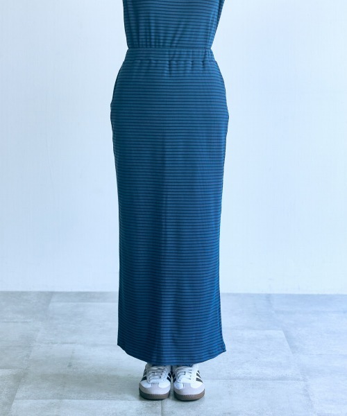 slattgir（スラットジール）の「高身長　リブボーダーセットアップ（Ｔシャツ＋スカート）（トールサイズ）Essenave（Tシャツ/カットソー・レディース・グレー系/ネイビー系・L/LL/3L/4L/5L/M）」の10枚目の写真
