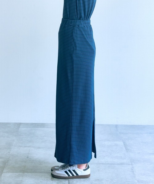 slattgir（スラットジール）の「高身長　リブボーダーセットアップ（Ｔシャツ＋スカート）（トールサイズ）Essenave（Tシャツ/カットソー・レディース・グレー系/ネイビー系・L/LL/3L/4L/5L/M）」の9枚目の写真