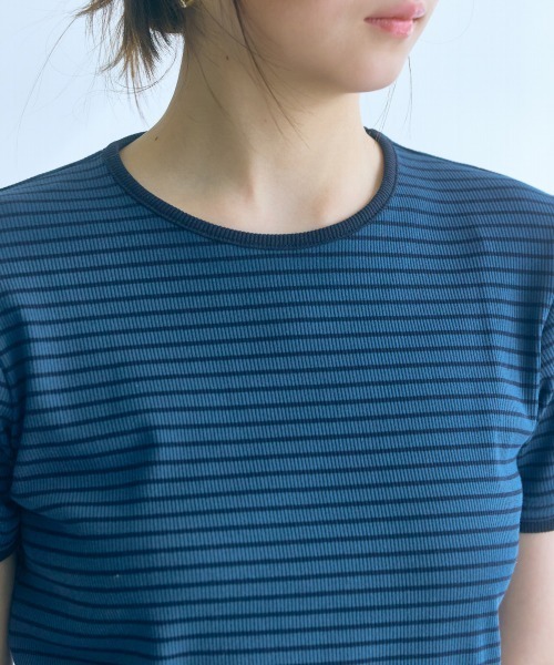 slattgir（スラットジール）の「高身長　リブボーダーセットアップ（Ｔシャツ＋スカート）（トールサイズ）Essenave（Tシャツ/カットソー・レディース・グレー系/ネイビー系・L/LL/3L/4L/5L/M）」の7枚目の写真