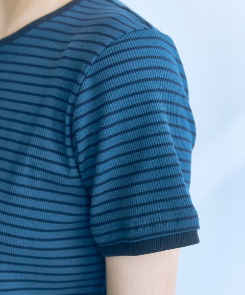 slattgir（スラットジール）の「高身長　リブボーダーセットアップ（Ｔシャツ＋スカート）（トールサイズ）Essenave（Tシャツ/カットソー・レディース・グレー系/ネイビー系・L/LL/3L/4L/5L/M）」の6枚目の写真