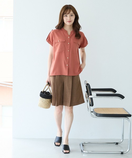 Andemiu（アンデミュウ）の「【セットアップ対応】リネンライクハーフパンツ494245（その他パンツ・レディース・ブラウン/ライトベージュ/チャコールグレー・MEDIUM/SMALL）」の4枚目の写真