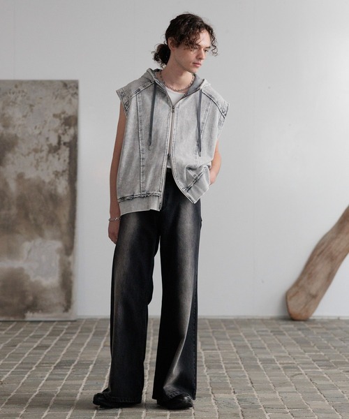 HARE(ハレ)の「ピグメントフードベスト(HARE)(ベスト・メンズ・ブラック/グレー・FREE)」の4枚目の写真