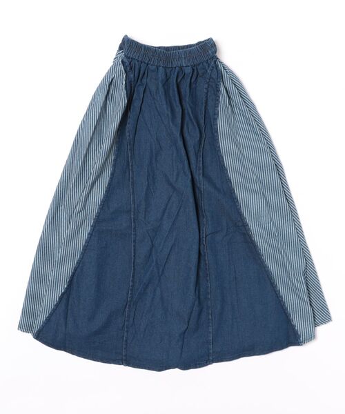 CUBE SUGAR（キューブシュガー）の「デニム×ヒッコリー切替スカート（デニムスカート・レディース・インディゴブルー/ライトブルー・M）」の3枚目の写真