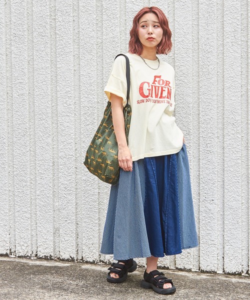 セール】デニム×ヒッコリー切替スカート（デニムスカート