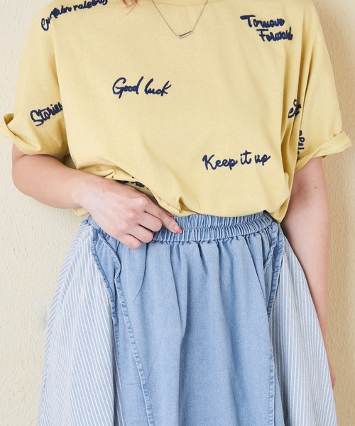 CUBE SUGAR（キューブシュガー）の「デニム×ヒッコリー切替スカート（デニムスカート・レディース・インディゴブルー/ライトブルー・M）」の12枚目の写真