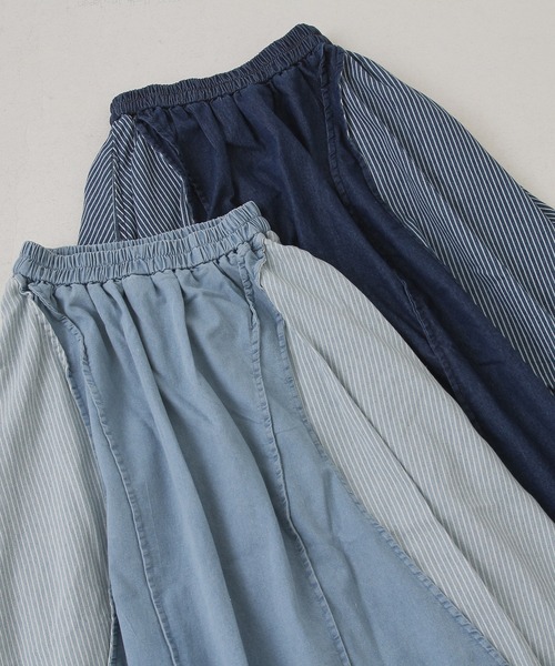 CUBE SUGAR（キューブシュガー）の「デニム×ヒッコリー切替スカート（デニムスカート・レディース・インディゴブルー/ライトブルー・M）」の21枚目の写真