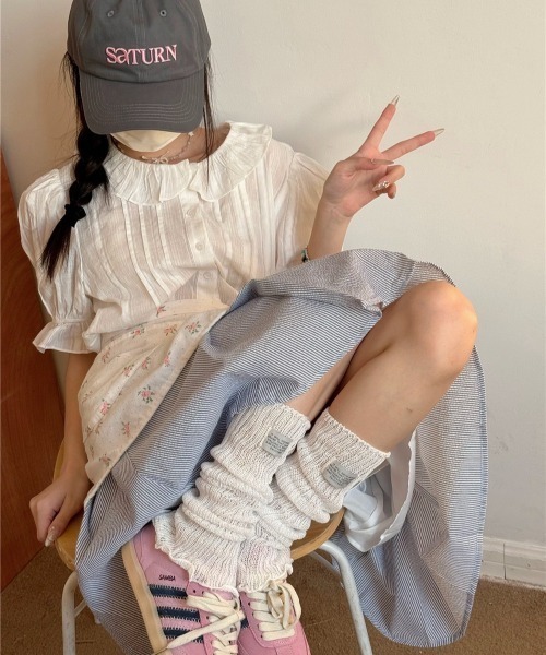 almo（アルモ）の「【LAMPOON】サマーニットレッグカバー（レッグウォーマー・レディース・ブルー/アイボリー/ホワイト/ライトグレー/ピンク/ベージュ・FREE）」の2枚目の写真