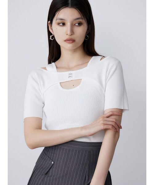 MURUA(ムルーア)の「フロントホックレイヤードハーフニット(ニット/セーター・レディース・その他1/ブルー/ブラック/ホワイト・FREE)」の2枚目の写真