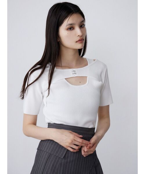 MURUA(ムルーア)の「フロントホックレイヤードハーフニット(ニット/セーター・レディース・その他1/ブルー/ブラック/ホワイト・FREE)」の5枚目の写真