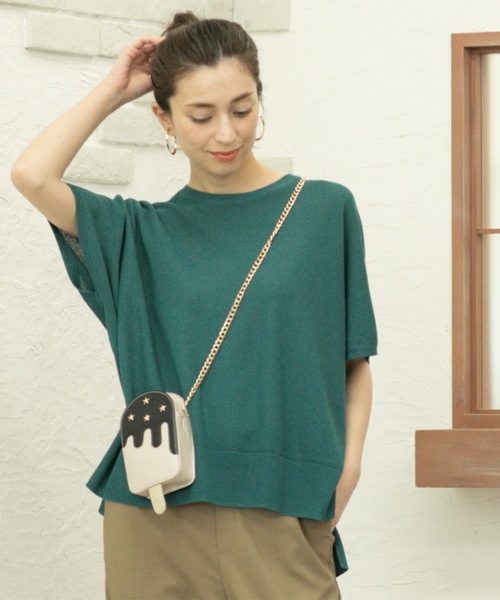 OPAQUE.CLIP(オペークドットクリップ)の「《5色展開/S-LLサイズ》リラクシーメッシュニット【洗濯機洗い可】(ニット/セーター・レディース・ブラック/ピンク/グリーン/ホワイト/ライトグレー・36/38/40/42)」の4枚目の写真