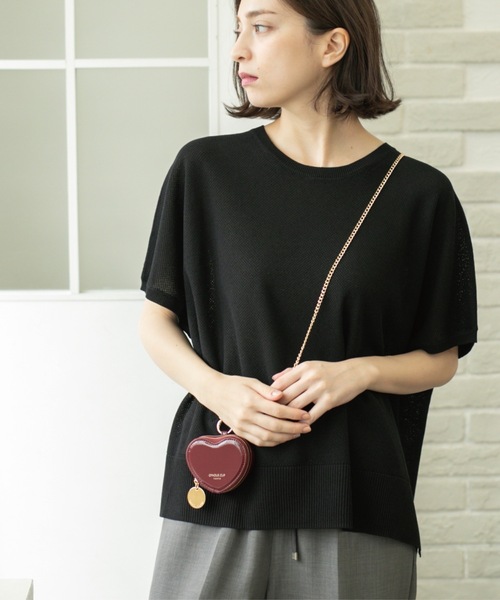 OPAQUE.CLIP(オペークドットクリップ)の「《5色展開/S-LLサイズ》リラクシーメッシュニット【洗濯機洗い可】(ニット/セーター・レディース・ブラック/ピンク/グリーン/ホワイト/ライトグレー・36/38/40/42)」の2枚目の写真