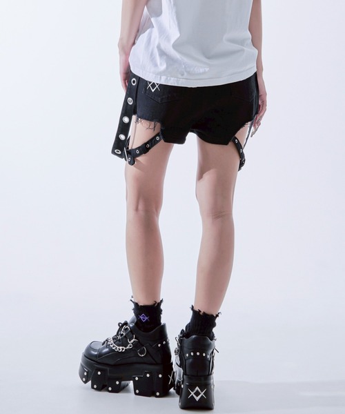 Reflem/レフレム サスペンダー付きデニムショーツ 黒 REFLEM/レフレム』サスペンダー付きデニムショーツ（デニム