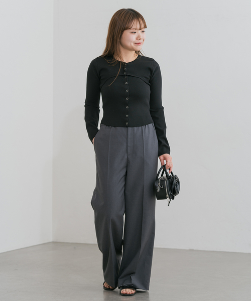 U by SPICK&SPAN（ユーバイスピックアンドスパン）の「《追加2》2WAYトロタックイージーワイド（スラックス・レディース・チャコールグレー/ブラック・36/38）」の3枚目の写真