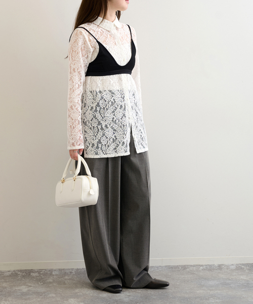 U by SPICK&SPAN（ユーバイスピックアンドスパン）の「《追加2》2WAYトロタックイージーワイド（スラックス・レディース・チャコールグレー/ブラック・36/38）」の6枚目の写真