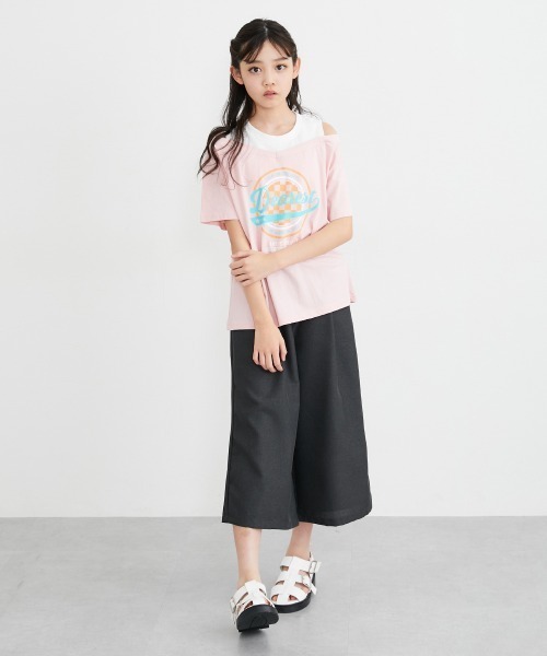 セール】肩開き衿切替デザインプリントTシャツ（女の子）（T