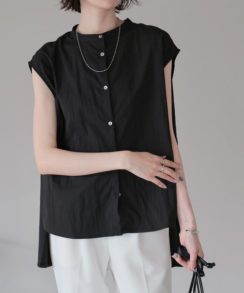 スタンドカラーフレンチスリーブブラウス（シャツ/ブラウス）｜each