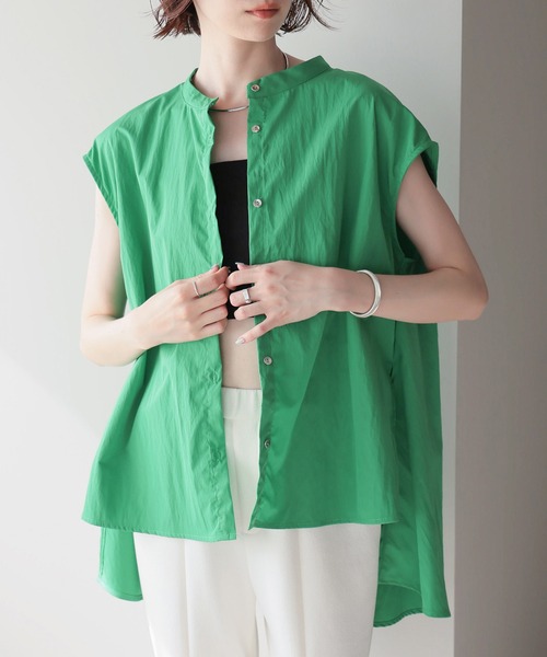 スタンドカラーフレンチスリーブブラウス（シャツ/ブラウス