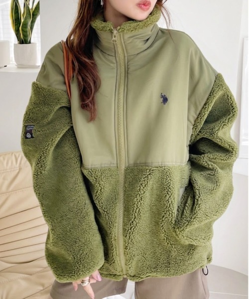 U.S. POLO ASSN.(ユーエスポロアッスン)の「【U.S. POLO ASSN】ボアフリースジャケット(ブルゾン・レディース・ネイビー/カーキ/ブラック/アイボリー・L/M)」の4枚目の写真