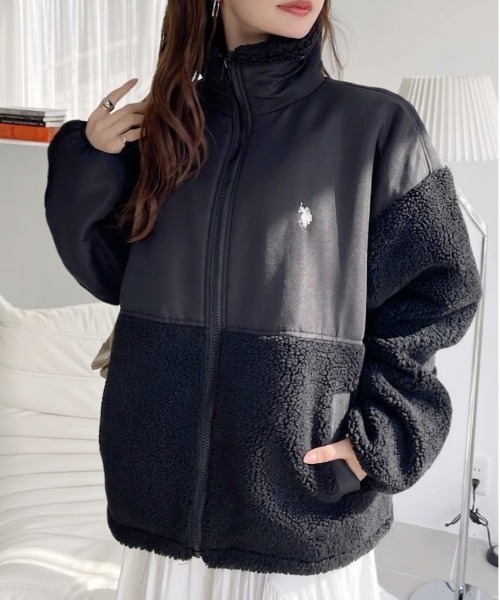 U.S. POLO ASSN.(ユーエスポロアッスン)の「【U.S. POLO ASSN】ボアフリースジャケット(ブルゾン・レディース・ネイビー/カーキ/ブラック/アイボリー・L/M)」の3枚目の写真