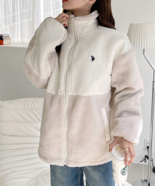 U.S. POLO ASSN.(ユーエスポロアッスン)の「【U.S. POLO ASSN】ボアフリースジャケット(ブルゾン・レディース・ネイビー/カーキ/ブラック/アイボリー・L/M)」の5枚目の写真