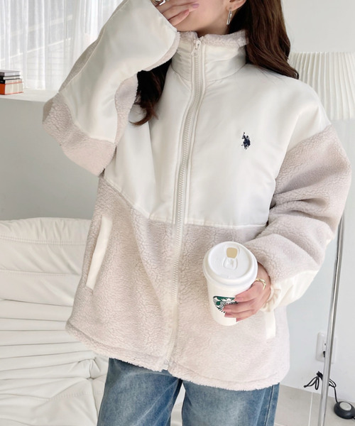 U.S. POLO ASSN.(ユーエスポロアッスン)の「【U.S. POLO ASSN】ボアフリースジャケット(ブルゾン・レディース・ネイビー/カーキ/ブラック/アイボリー・L/M)」の6枚目の写真