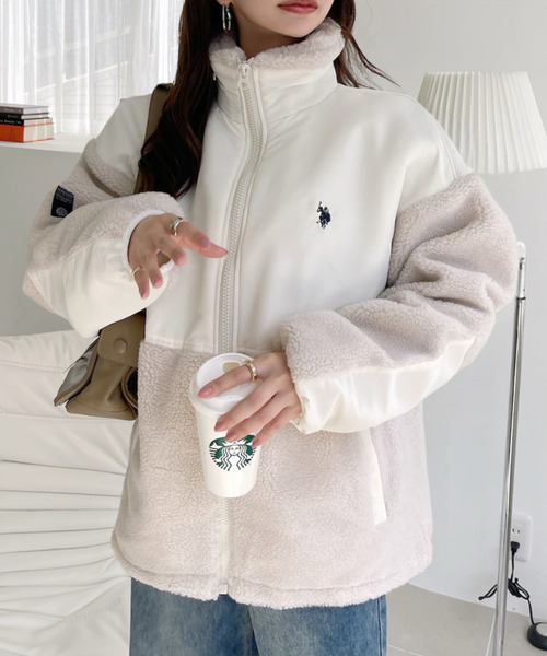 U.S. POLO ASSN.(ユーエスポロアッスン)の「【U.S. POLO ASSN】ボアフリースジャケット(ブルゾン・レディース・ネイビー/カーキ/ブラック/アイボリー・L/M)」の8枚目の写真