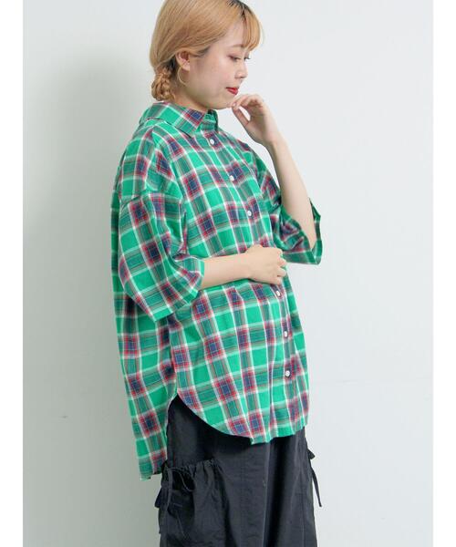 【美品】sosotto ソソット♡チェック柄スモックブラウス セール】[接触冷感]チェック柄アソート半袖シャツ（シャツ