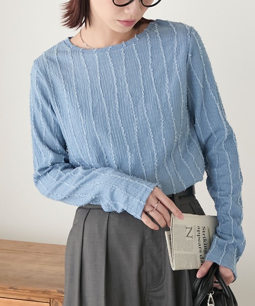 BONLECILL(ボンルシール)の「フリンジウェーブジャガードロンT(Tシャツ/カットソー・レディース・ブルー/モカ/ピンク/ブラック/アイボリー・FREE)」の16枚目の写真