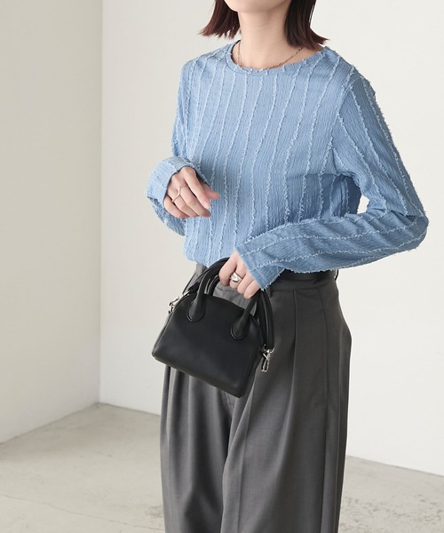 BONLECILL(ボンルシール)の「フリンジウェーブジャガードロンT(Tシャツ/カットソー・レディース・ブルー/モカ/ピンク/ブラック/アイボリー・FREE)」の18枚目の写真