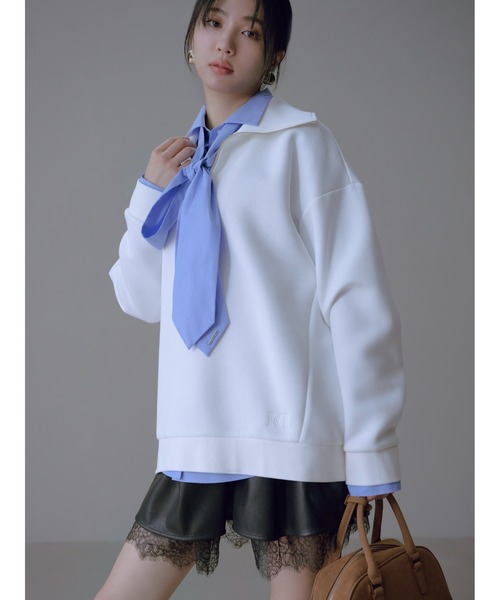 FRAY I.D(フレイアイディー)の「ハーフジップアッププルオーバー(Tシャツ/カットソー・レディース・イエロー/ホワイト/グレー・F)」の2枚目の写真