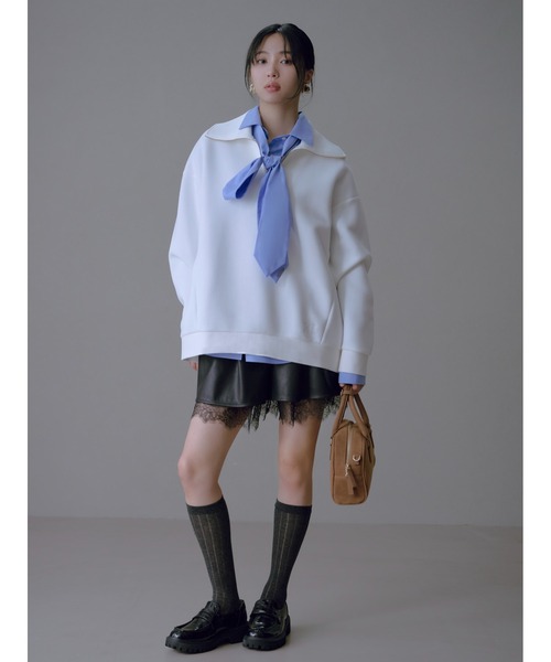 FRAY I.D(フレイアイディー)の「ハーフジップアッププルオーバー(Tシャツ/カットソー・レディース・イエロー/ホワイト/グレー・F)」の4枚目の写真
