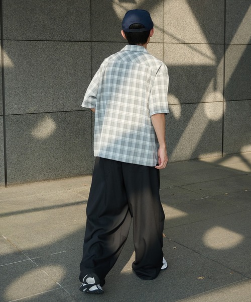 Perushu（ペルーシュ）の「オープンカラーレトロチェックスナップボタンシャツ（シャツ/ブラウス・メンズ・ブラウン/ネイビー/ブルー/グレー・MEDIUM/LARGE）」の15枚目の写真