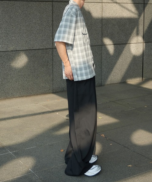 Perushu（ペルーシュ）の「オープンカラーレトロチェックスナップボタンシャツ（シャツ/ブラウス・メンズ・ブラウン/ネイビー/ブルー/グレー・MEDIUM/LARGE）」の14枚目の写真