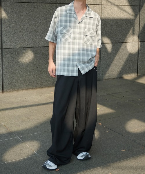 Perushu（ペルーシュ）の「オープンカラーレトロチェックスナップボタンシャツ（シャツ/ブラウス・メンズ・ブラウン/ネイビー/ブルー/グレー・MEDIUM/LARGE）」の10枚目の写真